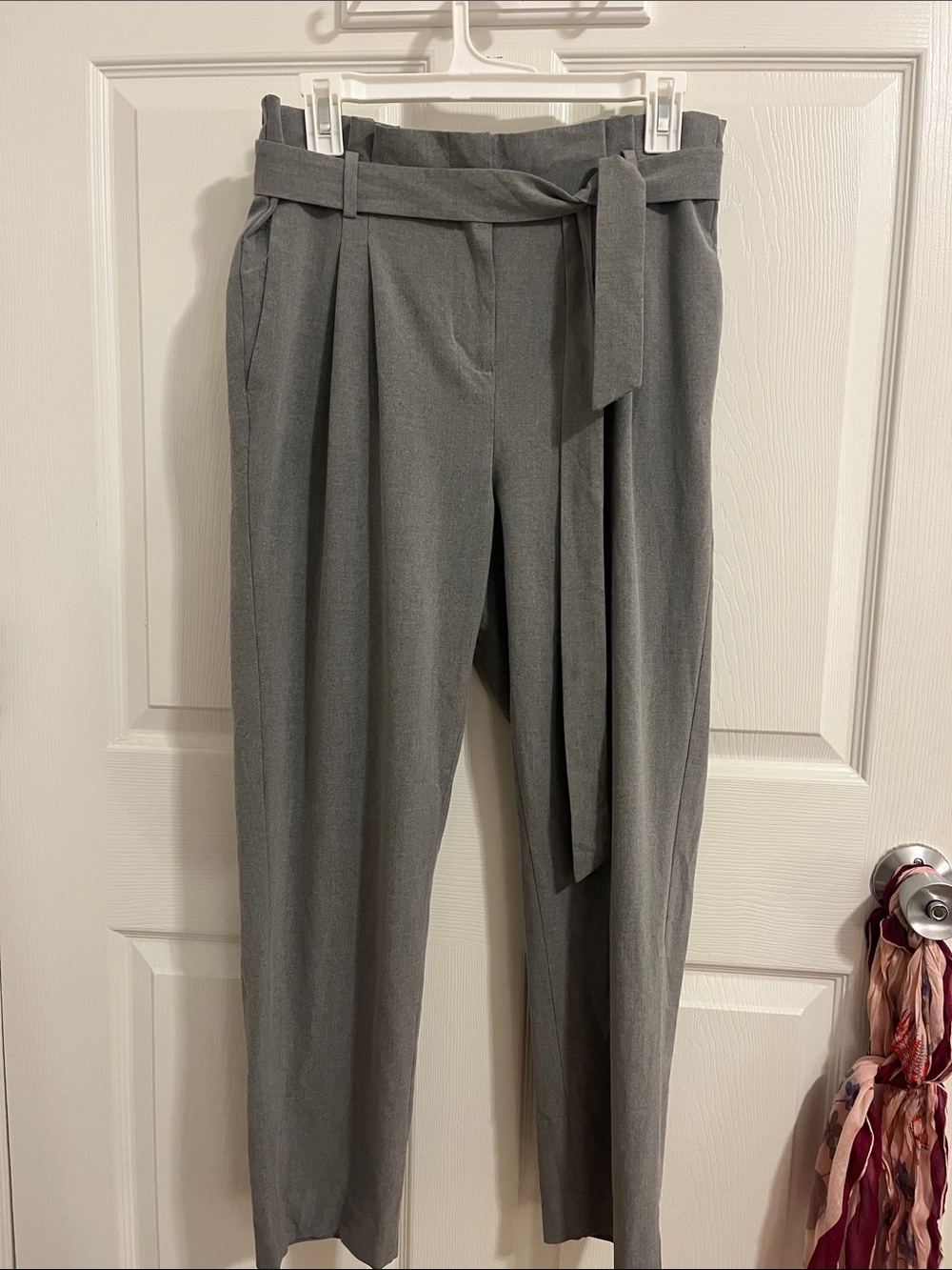 LOFT Slate Gray Paperbag Waist Trousers with Self Tie